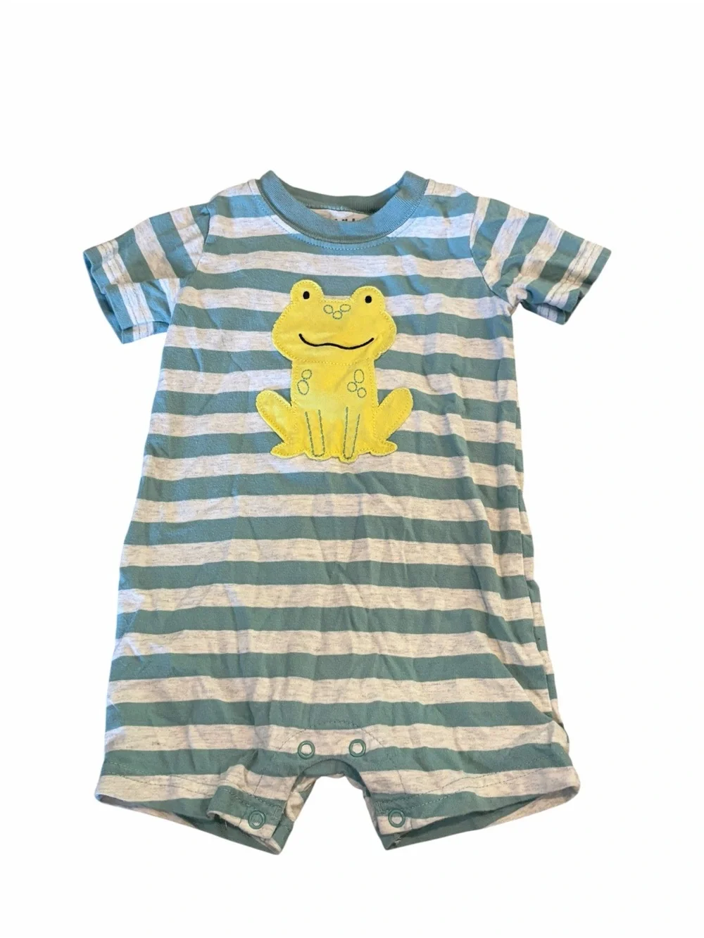 Child of Mine Carter’s Frog Romper Size 12M Green Striped Baby Outfit
